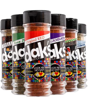 DAK's Spices BEST SELLERS 6 PACK - 100% Sodium Free! Spice and seasoning for steak, poultry, fish, veggies containing 0% SALT! FREEDOM from Salt, Low Salt, Low Sodium!