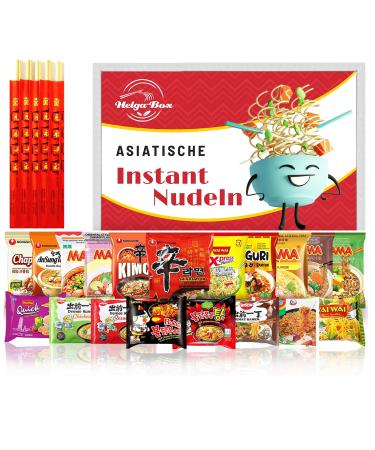 Helga -Box Instant pasta with 12 different Asia - contains 5x bamboo dining sticks - Selected mix of ramen such as Samyang Mama Nongshim Yumyum.- Gift box 17-part set