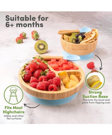 Bimba Bambino Baby Weaning Set - Bamboo Suction Plate, Bowl, 2 Spoons, Silicone Bib | Non-Toxic, Natural Bamboo, Green - Buy Online on SooperMarket.com