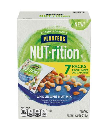 PLANTERS NUT-rition Wholesome Nut Mix 7.5 oz Box (Contains 7 Individual Pouches) - Cashews Almonds and Macadamias Snack Mix - No Artificial Flavors No Artificial Colors No Preservatives - Kosher