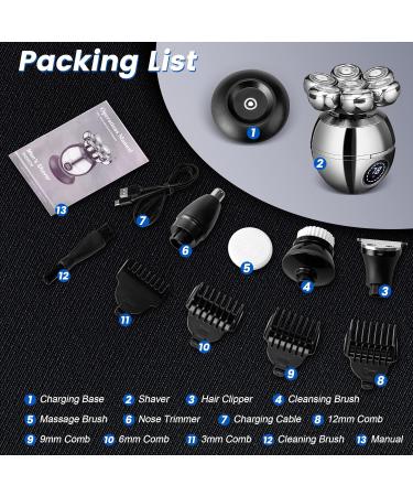 SULIVES 7D Electric Head Shaver for Bald Men - 6-in-1 Wet & Dry Razor Grooming Kit with Trimmer & Cleansing Brush - Wireless Charging - Silver - Buy Online on SooperMarket.com