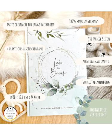 Meinbaby123 Premium Gold-Plated Pregnancy Diary - Gift for Expecting Moms | Mint Eucalyptus - Buy Online on SooperMarket.com