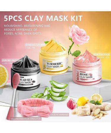 5-Piece Face Mask Set for Deep Pore Cleansing with Turmeric, Vitamin C, Dead Sea Mud, and Rose Clay Masks Ideal Skincare Gift for Women - Buy Online on SooperMarket.com