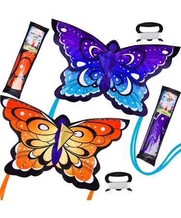JOYIN 2 Packs 52.4'' Wide Giant Butterfly Kite Yellow and Blue Color Easy to Fly Huge Kites for Kids and Adults with 262.5 ft Kite String, Large Beach Kite for Outdoor Games and Activities