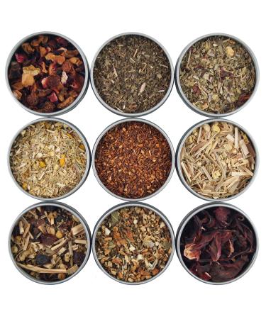 Heavenly Tea Leaves Loose Leaf Herbal Tea Sampler 9 Naturally Caffeine-Free Tisanes (Approx. 90 Cups) - Great for Hot & Iced Tea Wellness Kosher