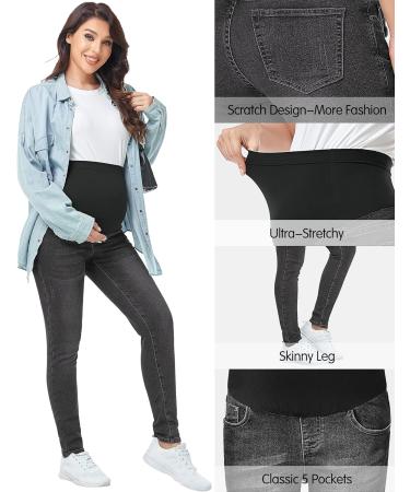 PACBREEZE Women's Maternity Jeans Over The Belly | High Waist Denim Skinny Pants | Wash Black XL - Buy Online on SooperMarket.com