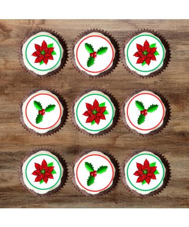 PRECUT Christmas Poinsettia Holly Cupcake Toppers Christmas Edible Holly Cake Decorations Christmas Cake Topper Xmas Cupcake Decoration Poinsettia Cake Decorations (12) - Buy Online on SooperMarket.com