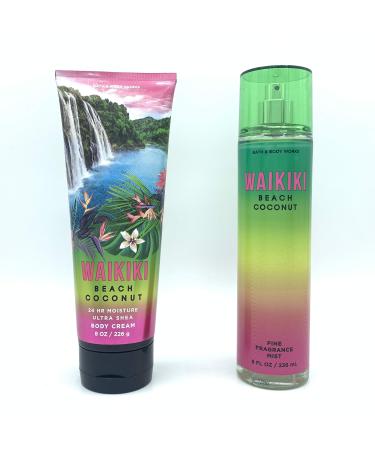 Bath and Body Works Waikiki Beach Coconut 2020 Edition 8oz Body Cream and 8oz Fine Fragrance Mist 2-Piece Bundle  Regular Sizes
