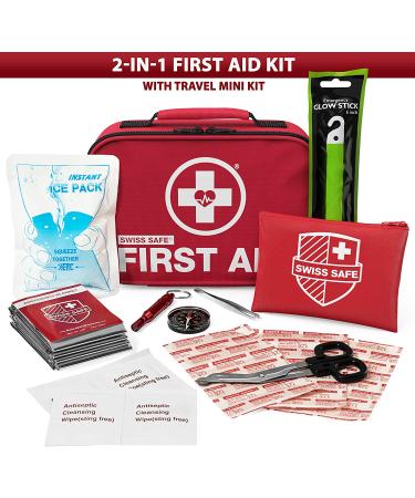 Swiss Safe 2-in-1 First Aid Kit (120 Piece) + Bonus 32-Piece Mini Kit - Compact & Lightweight for Emergencies at Home, Outdoors, Car, Camping, Workplace, Hiking & Survival - Buy Online on SooperMarket.com