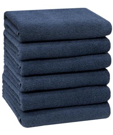 Customs 6 Set towels in 50x100 cm - suction -strong and soft bath towels in dark blue - with a practical hanger - washable up to 60 C - cotton - hotel quality 6x towels dark blue