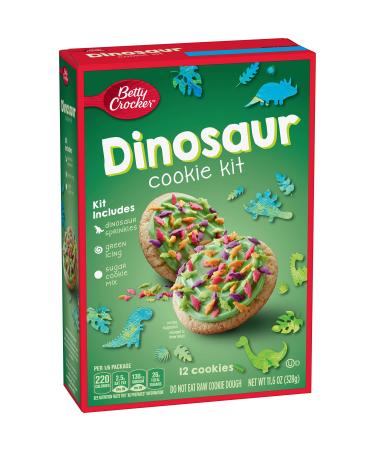 Betty Crocker Dinosaur Cookie Kit with Green Icing and Sprinkles, 11.6 oz