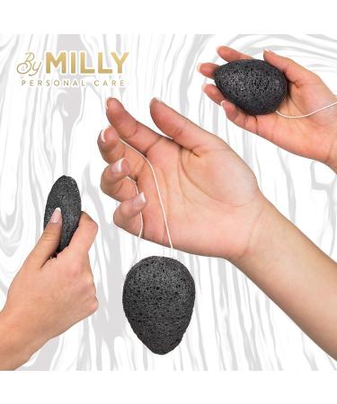 Facial Konjac Sponge 3 Pack with Activated Bamboo Charcoal - Natural, Reusable, Gentle Exfoliating - For All Skin Types - Biodegradable - Black - Buy Online on SooperMarket.com
