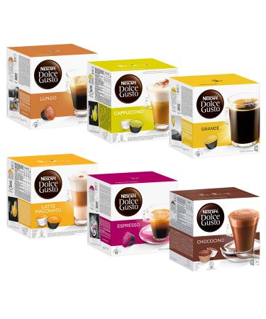 Nescaf Dolce Gusto Capsules Basic-Set: Lungo Cappucino Latte Macchiato Espresso Chococino Crema Grande 6 x 16 Capsules