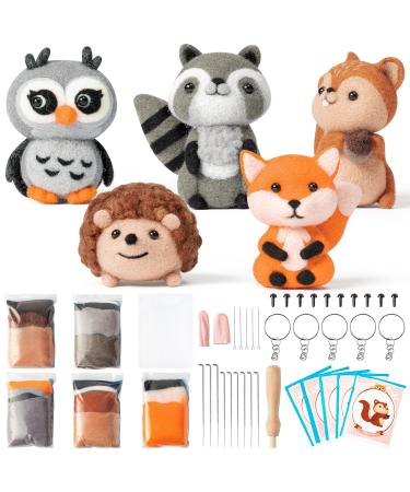 WATINC 25PCS WOODLAND ANIMAL NEEDLE FELTING STARTER KIT DIY needle work Handicrafts Felt Tools Filing Needles Foam Matte Hedge Sow Horse Racco Raccuture Wool Party Accessories for Beginners Children's Bushtier