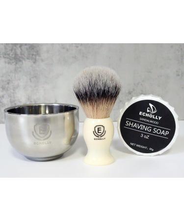 Premium 4 in 1 Shaving Brush Kit for Men - Vegan Brush Sandalwood Soap Stainless Steel Bowl & Stand | Perfect Gift (Ivory White - Buy Online on SooperMarket.com