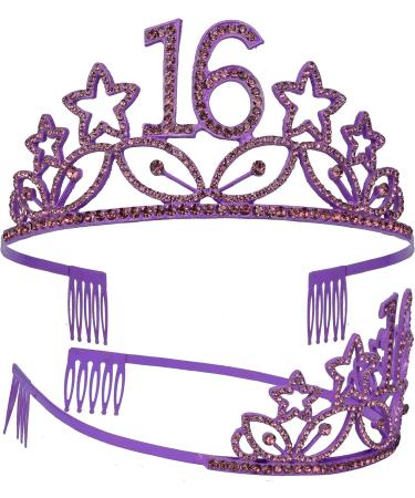 MEANT2TOBE 16th Birthday Sash and Tiara for Girls - Fabulous Set for Sweet 16 Party - Glitter Sash + Rhinestone Tiara - Purple Sparkle Gift Set - Buy Online on SooperMarket.com