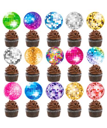 Colorful Disco Ball Cupcake Topper 48pcs Disco Themed Party Supplies for 70s Disco Birthday Party Baby Shower Supplies