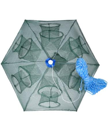Goture Portable Folded Fishing Net Fish Shrimp Minnow Crayfish Crab Baits Cast Mesh Trap Automatic Automatic 6 sides 12 Holes with 100 Feet Rope