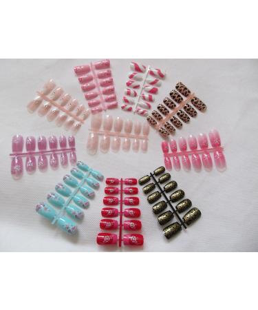 5 or 10 Fishbones of medium length Full Coverage patterns: jewels gems flowers swirls butterfly false nails manicure & glue by Fat-Catz-copy-catz (10x random designs false nails fishbones) - Buy Online on SooperMarket.com