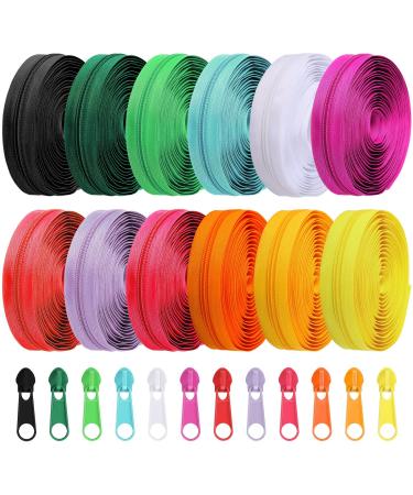 36 Yards 12 Pieces 5 Sewing Zippers Assorted Small Nylon Zippers Lightweight Adaptable Zipper Nylon Coil Zippers Colorful Sewing Zippers 120 Plastic Zipper Sliders for Sewing Supplies(Bright Color)
