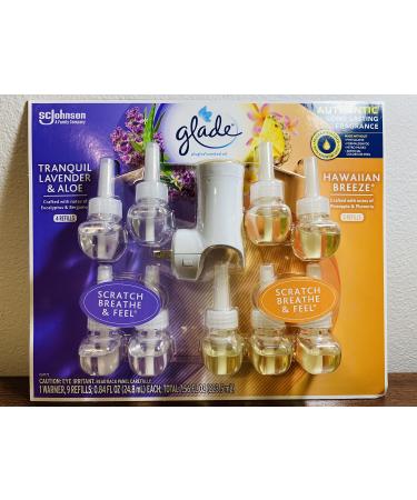 Glade Plugins Lavender Aloe & Hawaiian Breeze, 9 Scented Oil Refills and 1 Warmer