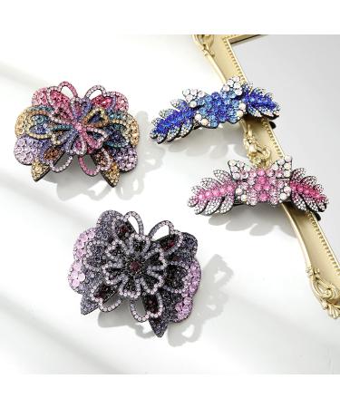 4PCS Rhinestone Flower Hair Barrette Clips - Spark Hair Accessories for Women - Butterfly and Flower Design - Ideal for Thick or Thin Hair - Buy Online on SooperMarket.com