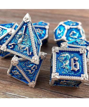 AUSTOR 7-Die Metal DND Dice Set - Sky Blue/Silver Edge - RPG Polyhedral Dice for D&D, Pathfinder, MTG - Includes D20, D12, D10, D%, D8, D6, D4 - Buy Online on SooperMarket.com