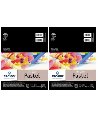 2-Pack - Canson Mi-Teintes Pastel Paper Pad White with Glassine Dual Sided Light and Heavy Texture Top Wire Bound 98 Pound 9 x 12 Inch White 16 Sheets Each Pack