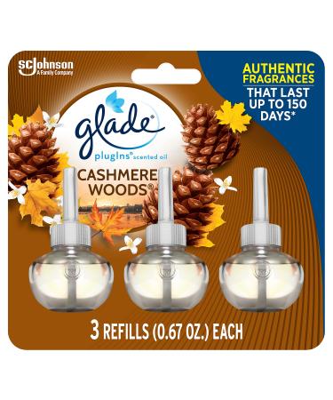Glade PlugIns Refills Air Freshener, Scented and Essential Oils for Home and Bathroom, Cashmere Woods, 2.01 Fl Oz, 3 Count Cashmere Woods 0.67 Fl Oz (Pack of 3)