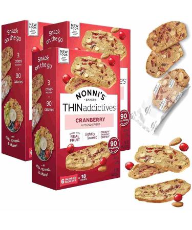 Nonni's THINaddictives Almond Thin Cookies - Cranberry Almond Biscotti Italian Cookies - Almond Cookies - Cookie Thins - Sweet Crunchy & Chewy - Perfect w/ Coffee - Kosher - 4.4 oz, 3 Pack