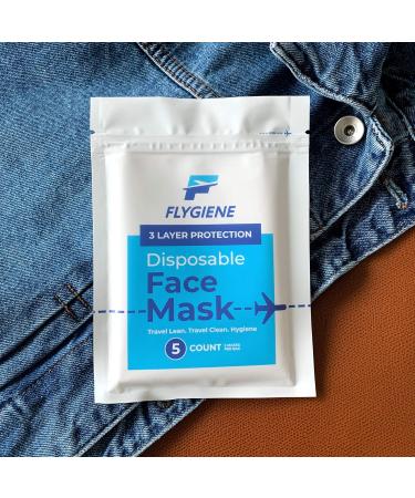 Travel Size Face Mask - 3 Ply Blue Disposable Face Masks for Adults - TSA Approved for Air Travel - 25 Count (5 Packs of 5) - Breathable & Comfortable - Buy Online on SooperMarket.com