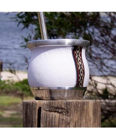 thebmate Premium Yerba Mate Cup (Mate Gourd) - Crafted Ceramic Teacup - Brown Leather Wrapped Handmade in Uruguay - Mate Tiny - Camionero Style (White) - Buy Online on SooperMarket.com