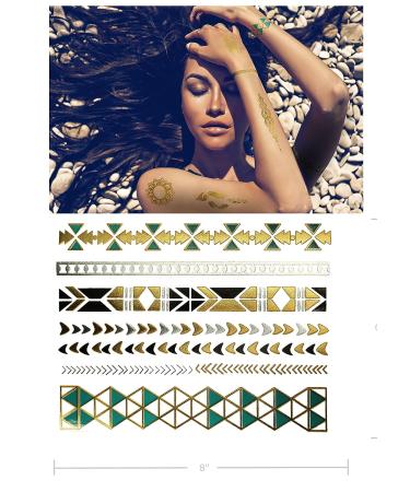 Gold Turquoise Metallic Temporary Tattoos - 75+ Boho Designs - Waterproof & Long Lasting - Perfect for Beach & Festivals - Buy Online on SooperMarket.com