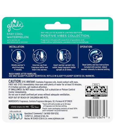 Glade PlugIns Refills 5 Count - Stay Cool Watermelon Scented Essential Oils for Home & Bathroom - 3.35 Fl Oz - Buy Online on SooperMarket.com