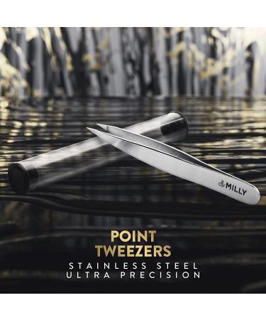 MILLY Pointed Tweezers - 100% German Steel for Ingrown Hair, Eyebrows, and Splinters - Hand-Filed Precision Tool for Facial Hair and Glass Removal - Buy Online on SooperMarket.com