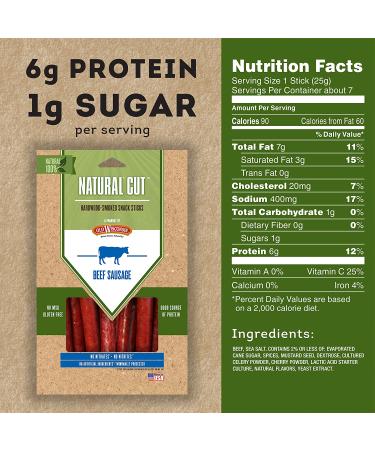 Old Wisconsin Beef Sausage Sticks - High Protein, Low Carb, Keto, Gluten Free, Naturally Smoked - 6oz - Buy Online on SooperMarket.com