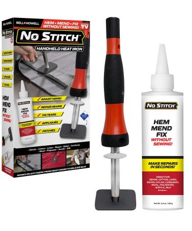 No Stitch Easy  Instant Mend Stitchless Repair Kit No Sew Fabric Adhesive for Torn Clothing Includes 1 Quantity 3.5 Oz Fabric Glue Bottles and 1 Pressing Iron with Holder As Seen On TV Pressing Iron with glue