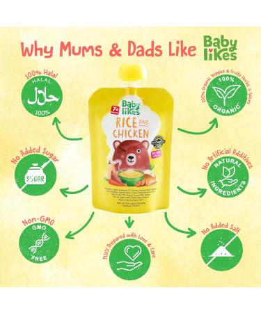 Organic Halal Baby Food Pouches - Stage 2 Rice & Chicken Puree 12x130g | 7+ Months - Buy Online on SooperMarket.com