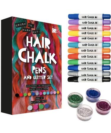 Haircover pins and glitter - 12 chalk and 4 glitters - Deluxe set color colored pencils - girl birthday rainbow gift available