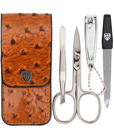 Three swords - 4 pcs.Nail care set 'Capri' |High quality nailetui for manicure and pedicure.Color: artificial leather in Strauss optics |Contents: nail scissors nail clips tweezers sapphire nail file Straussimitation Cognac - synthetic leather