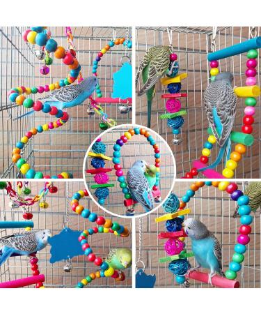 7 Pcs Bird Budgie Toys ESRISE Hanging Bell Pet Bird Cage Hammock Swing Climbing Ladders Toy Wooden Perch Mirror Chewing Toy for Conures Love Birds Small Parakeets Cockatiels Parrot (Muliti-B) - Buy Online on SooperMarket.com