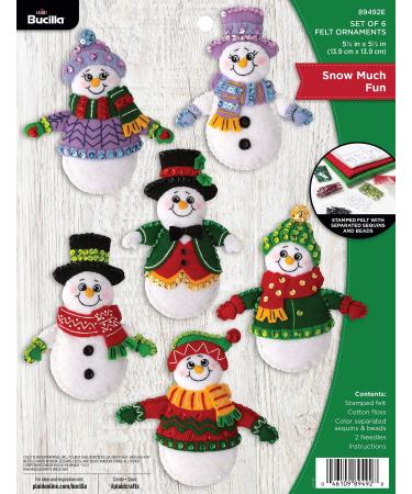 Bucilla  Snow Much Fun Set of 6 Felt Applique Ornament Making Kit  Perfect for DIY Needlepoint Arts and Crafts  89492E