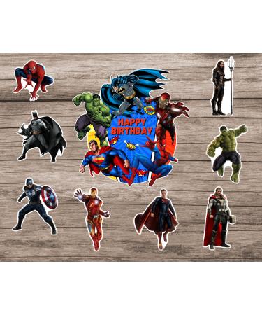 9 x PRECUT Superhero Theme Edible Wafer Paper Cupcake Topper Cake Decoration Birthday Cakes