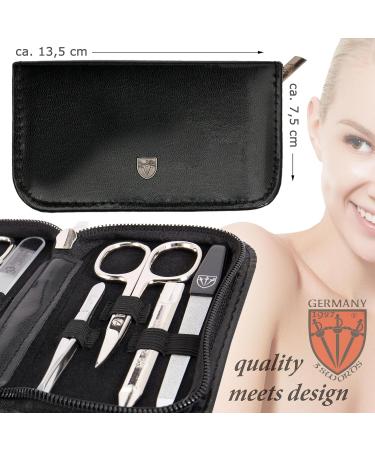 3 Swords Germany - brand quality 8 piece manicure pedicure grooming kit set for daily nailcare synthetic leather case black in gift box - Made by 3 Swords Black - Synthetic Leather - Buy Online on SooperMarket.com