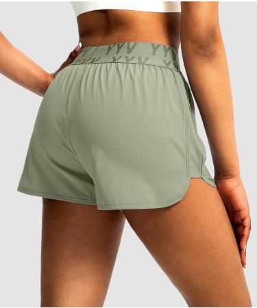 YYV Women's Running Shorts with Zipper Pockets - Quick-Dry Athletic Gym Shorts - Grey Sage, Medium - Buy Online on SooperMarket.com
