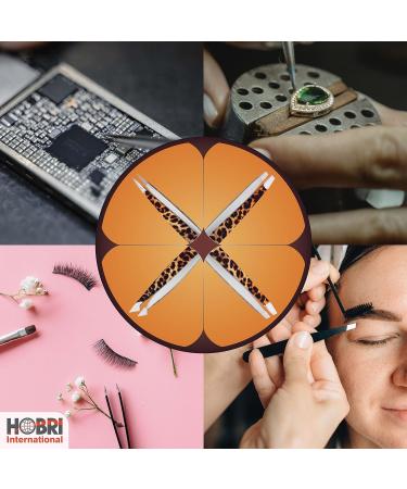 Professional Stainless Steel Eyebrow Tweezers Set - 4 Pieces with Travel Case | Leopard Style - Beauty and Personal Care Tool - Buy Online on SooperMarket.com