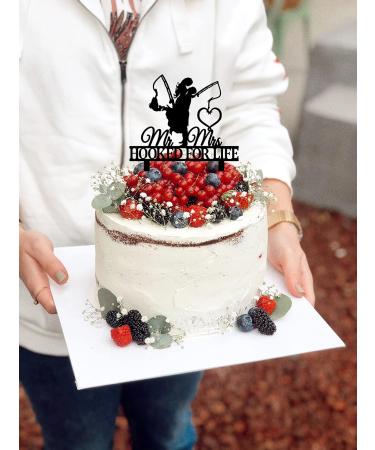 Funny Fishing Wedding Cake Topper - HOOKED FOR LIFE - Groom Hugging Bride Fishing Couple Cake Topper Mr&Mrs Wedding Cake Topper (Fishing Couple) - Buy Online on SooperMarket.com