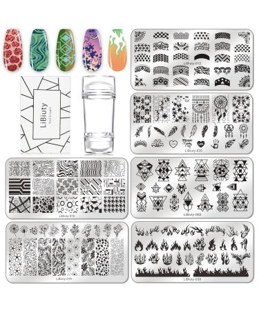Budoci 6st Nagel Stamping Schlonen Platte Set Nail Stamping Kit with nail plate stamp and scraper for nail stamp manicure french nail art