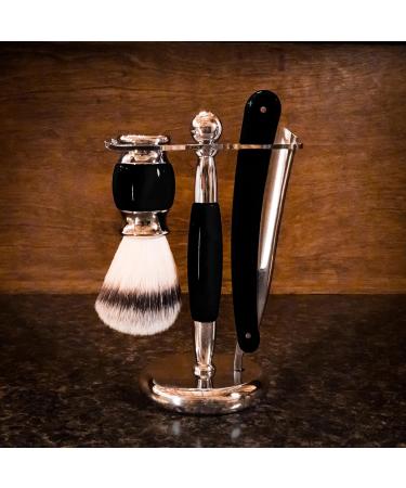 Union Razors SS5 Black Straight Shave Kit - Premium 3-Piece Set with Razor Brush & Wood Handle Stand for a Luxurious Shaving Experience - Buy Online on SooperMarket.com