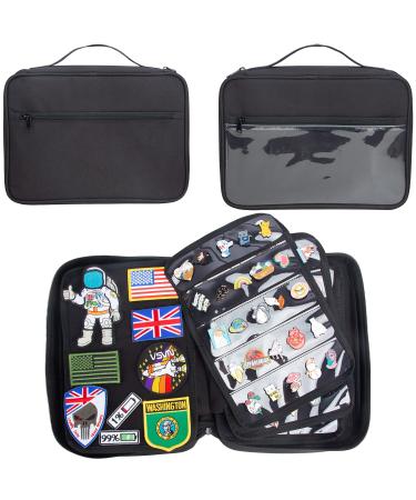 Large Portable Travel Brooch Pin Carrying Case for Enamel Pin Lapel Pin Pins Storage Organizer Case with 2 Zipper Pockets Pin Collections Display Bag with 10 Pages Hold Up to 250 Pins. (black)